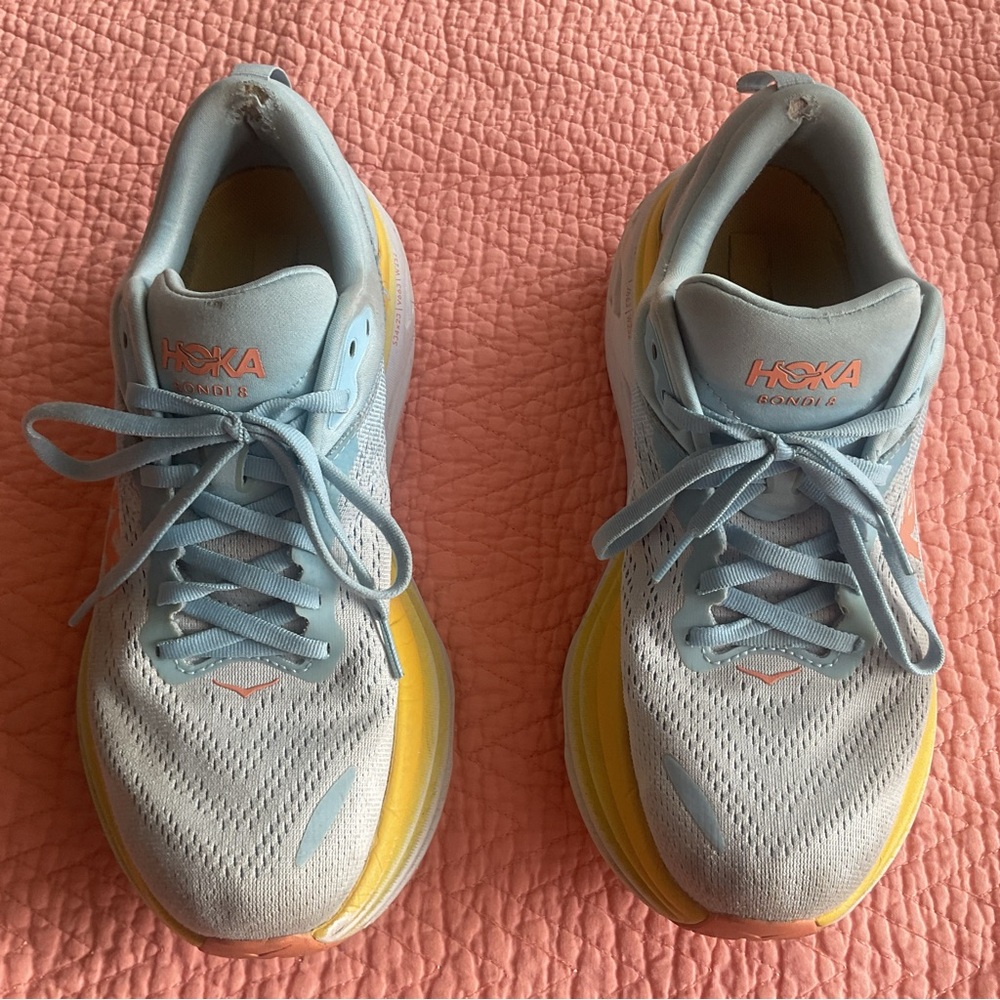 Hoka Women's Light Blue White Yellow Running Shoes - Picture 6 of 10